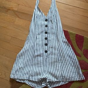 Blue and white striped romper